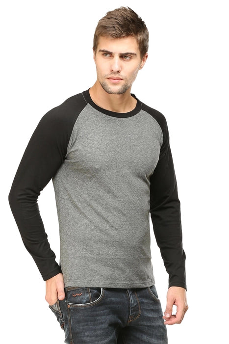Men Raglan Full Sleeve T-shirt - Black & Charcoal Melange
