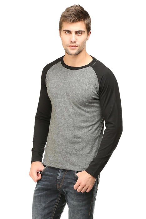 Men Raglan Full Sleeve T-shirt - Black & Charcoal Melange