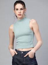 Women Ribbed Crop Top Sea Green