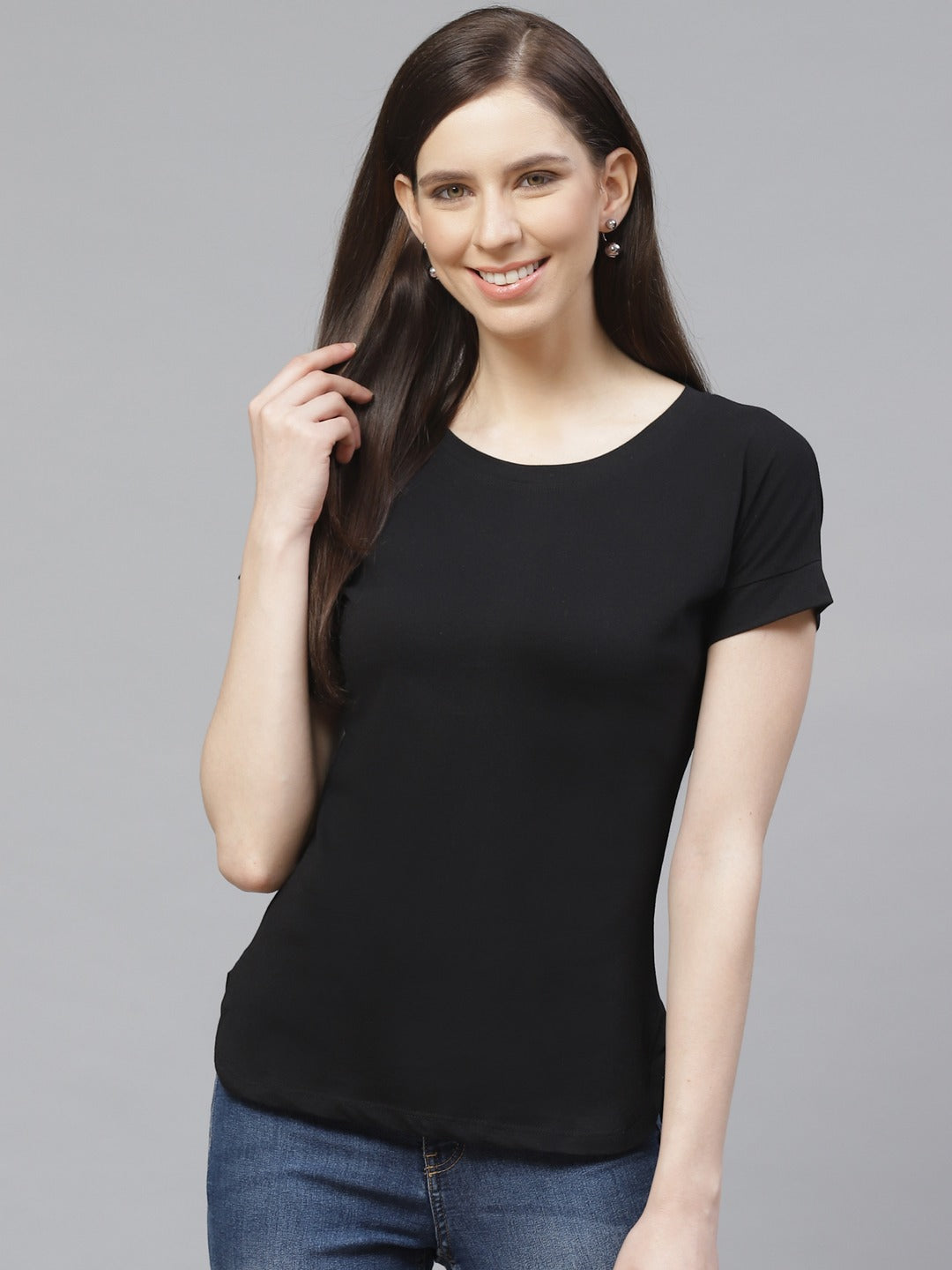 Women High-Low Long Black T-shirt