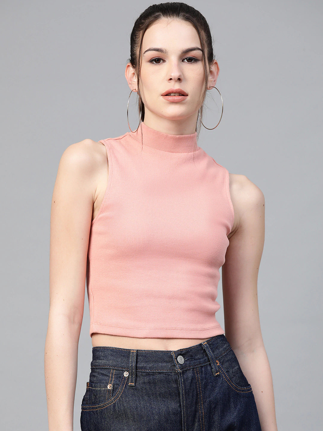 Women Ribbed Crop Top Peach