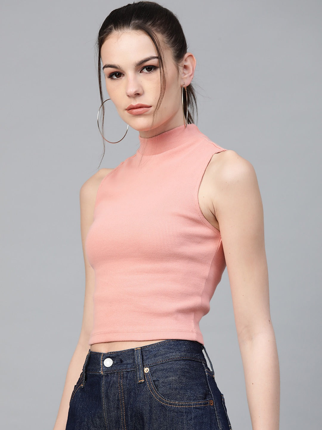 Women Ribbed Crop Top Peach
