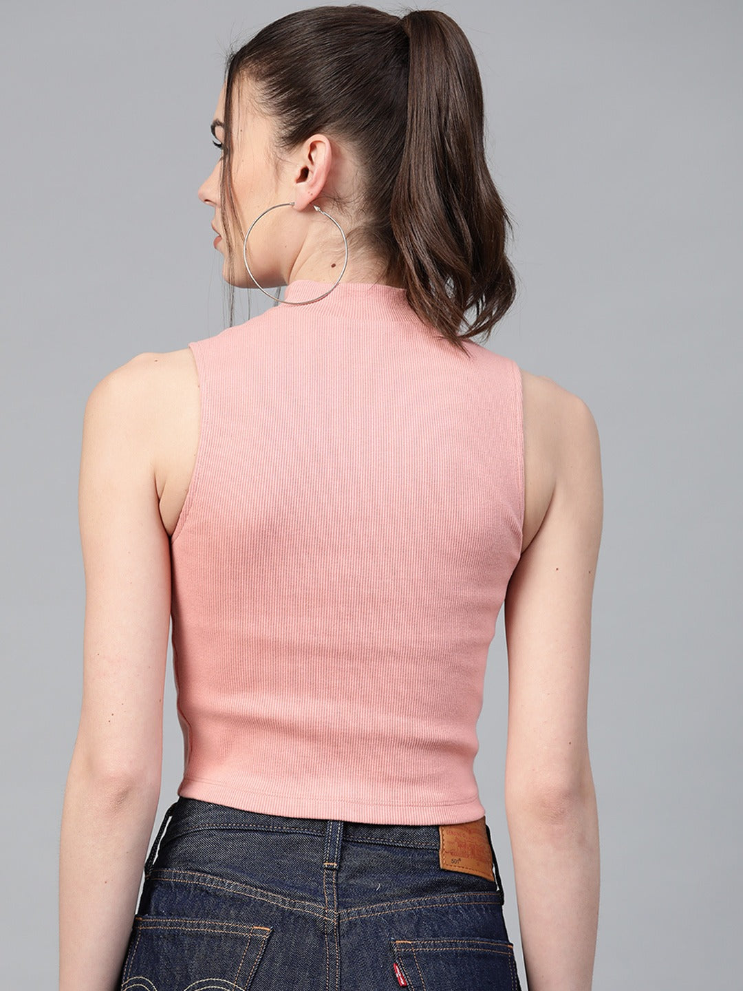 Women Ribbed Crop Top Peach