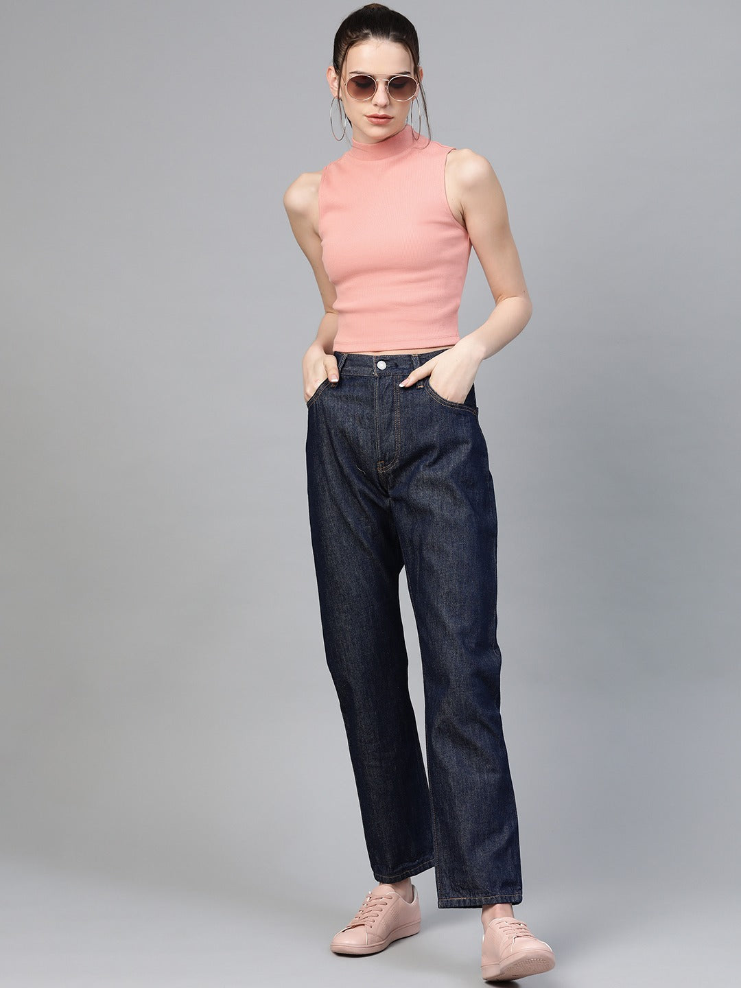 Women Ribbed Crop Top Peach