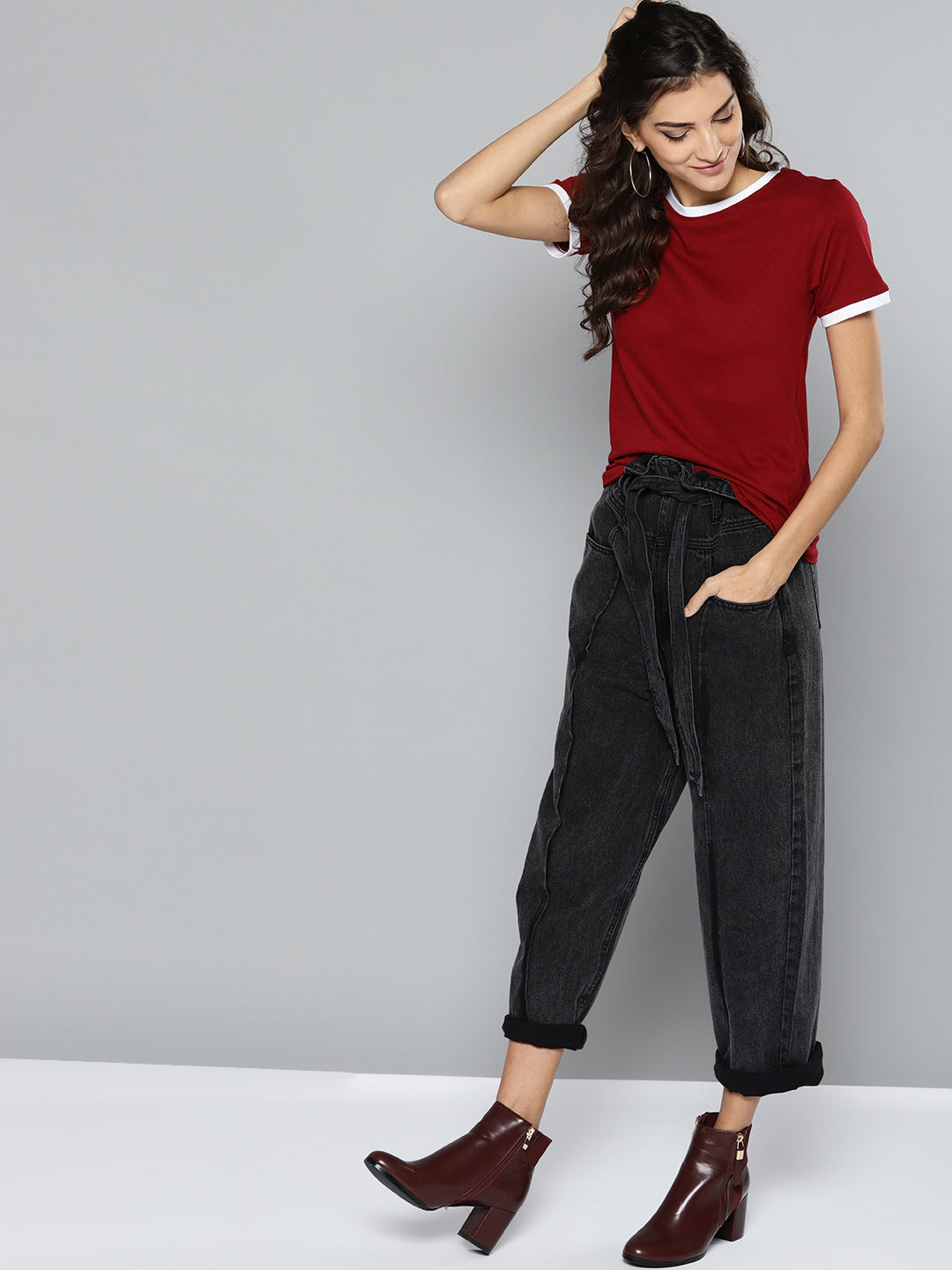 Women Solid Red Ringer T-shirt