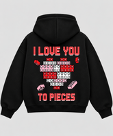 I Love You To Pieces – Black Boxy Hoodie – 100% Cotton Fleece
