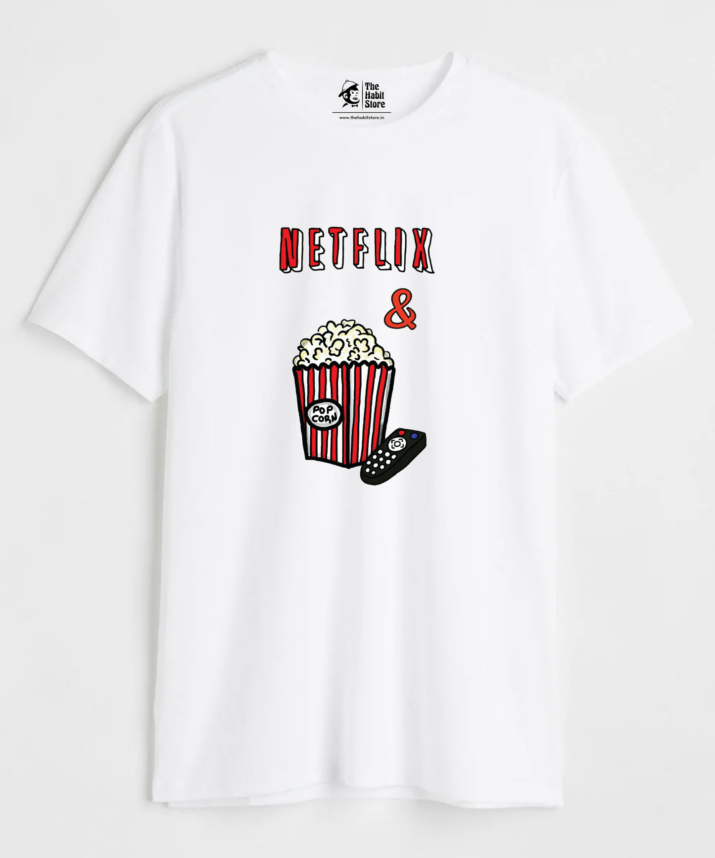 Netflix & Popcorn Unisex Round Neck Half Sleeve T-shirt