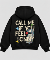 Call Me If You Feel Lonely – Black Boxy Hoodie – 100% Cotton Fleece