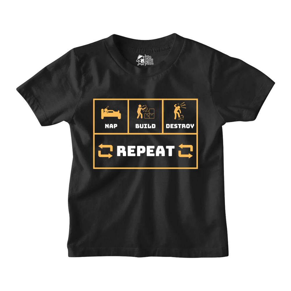 Nap Build Destroy Repeat Kids' T-Shirts for Nonstop Smiles!