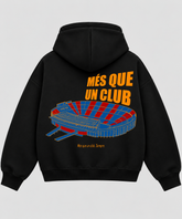 Barcelona — Més Que Un Club – Black Boxy Hoodie – 100% Cotton Fleece