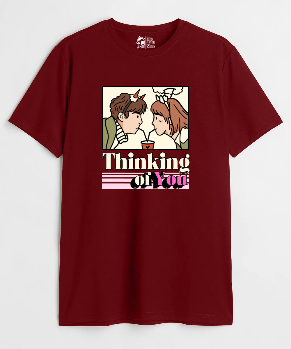 Thinking Of You Couple Unisex Round Neck Half Sleeve T-shirt