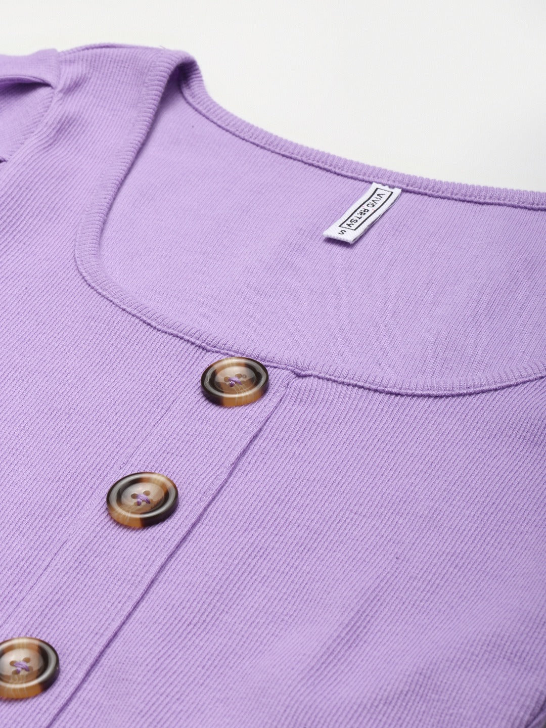 Women Puff Sleeve Solid Lavender Top