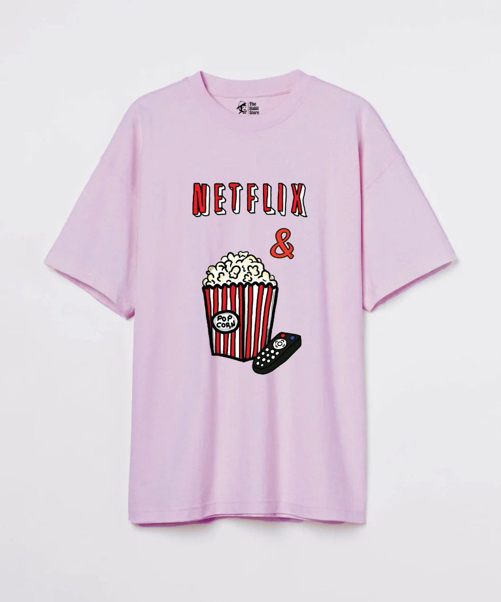 Netflix & Popcorn 240 GSM Unisex Oversized T-shirt