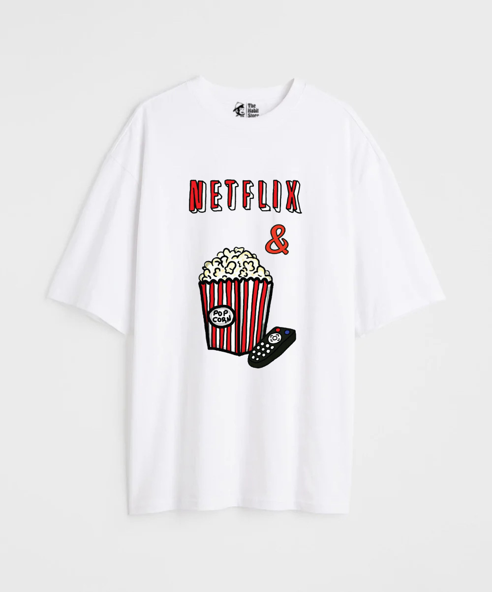 Netflix & Popcorn 240 GSM Unisex Oversized T-shirt