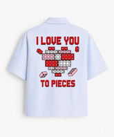 I Love You To Pieces - Blue Striped Boxy Fit Half Sleeve Shirt