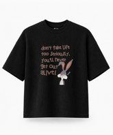 Don't Take Life Too Seriously - — Waffle Knit Boxy Oversized T-shirt
