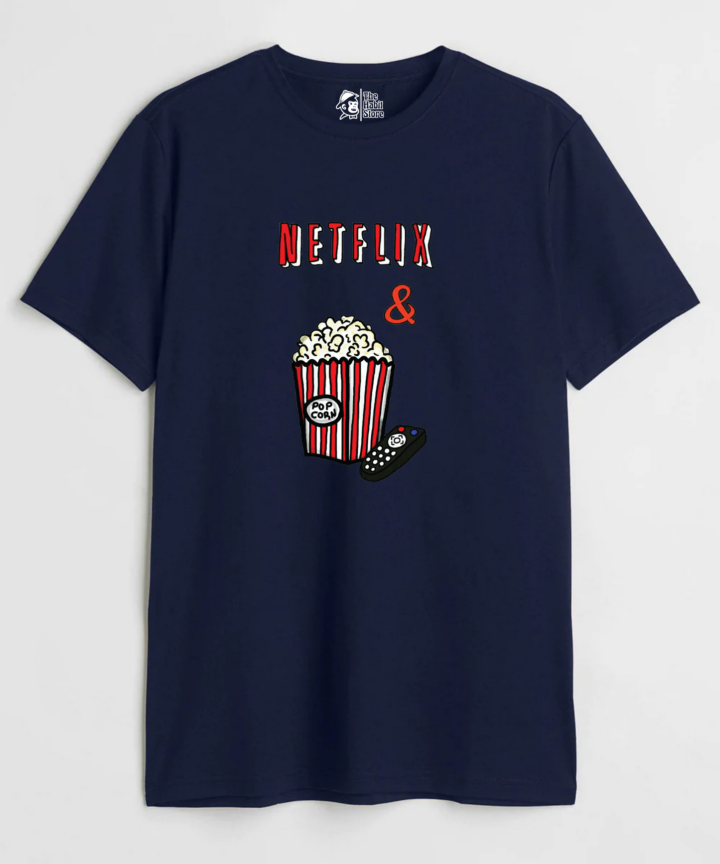 Netflix & Popcorn Unisex Round Neck Half Sleeve T-shirt
