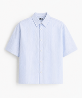 Blue Striped Oxford Cotton Shirt - Boxy Fit Half Sleeve Shirt
