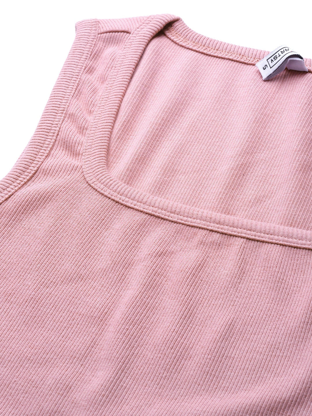 Women Ribbed Fitted Pink Crop Top