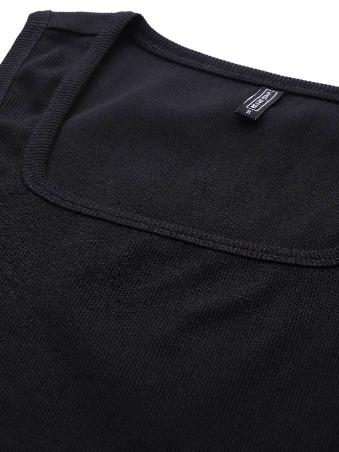 Women Ribbed Fitted Black Crop Top