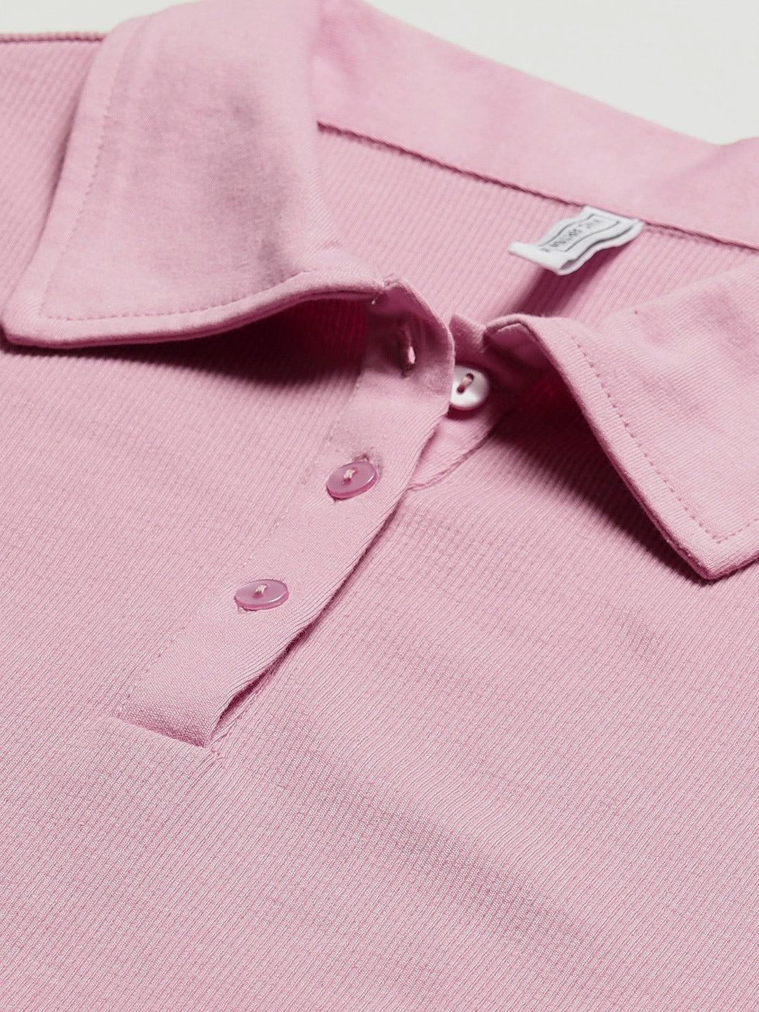 Women Solid Pink Polo Collar T-shirt