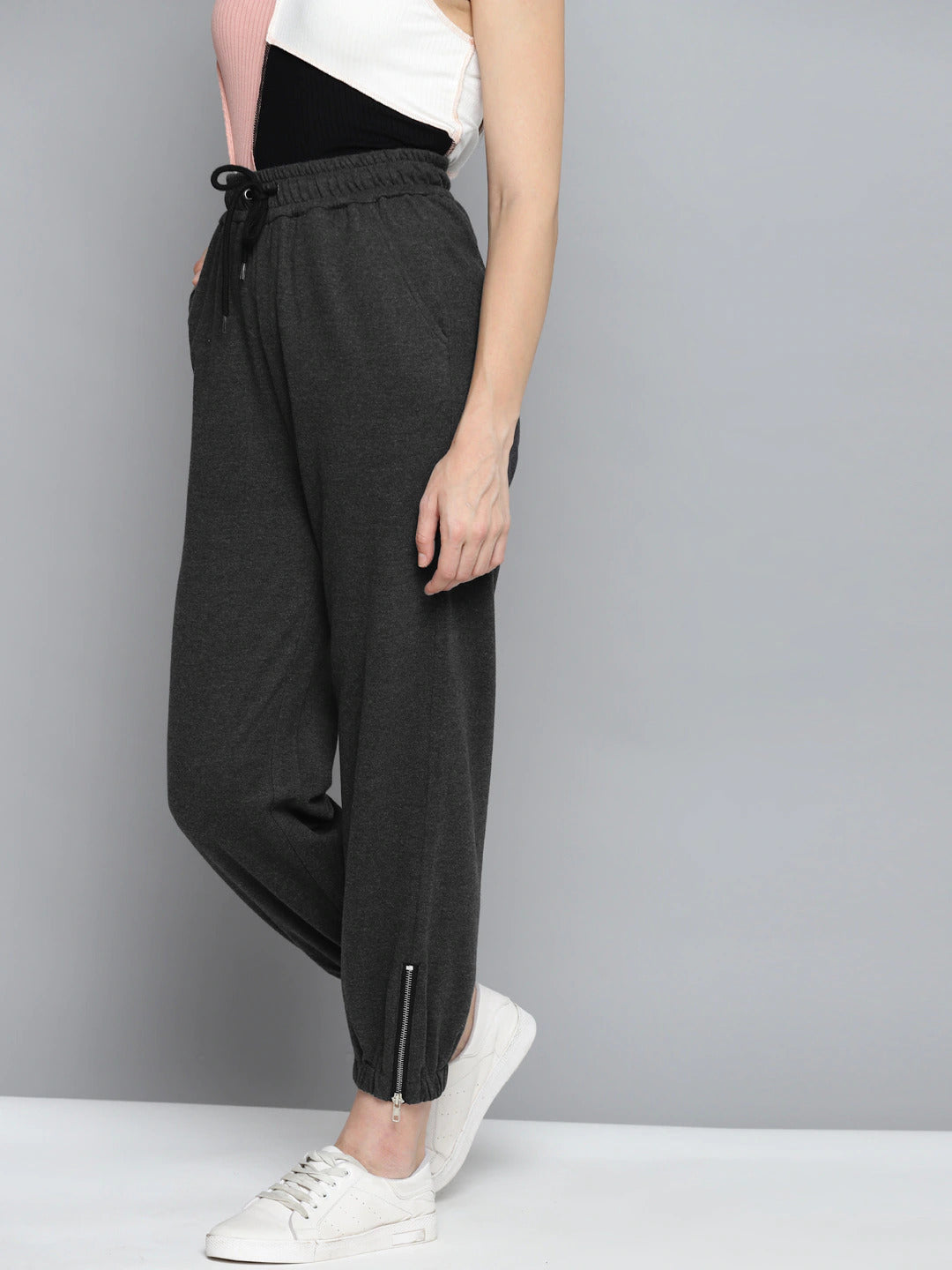 Women Dark Grey Track Pant With Zipper