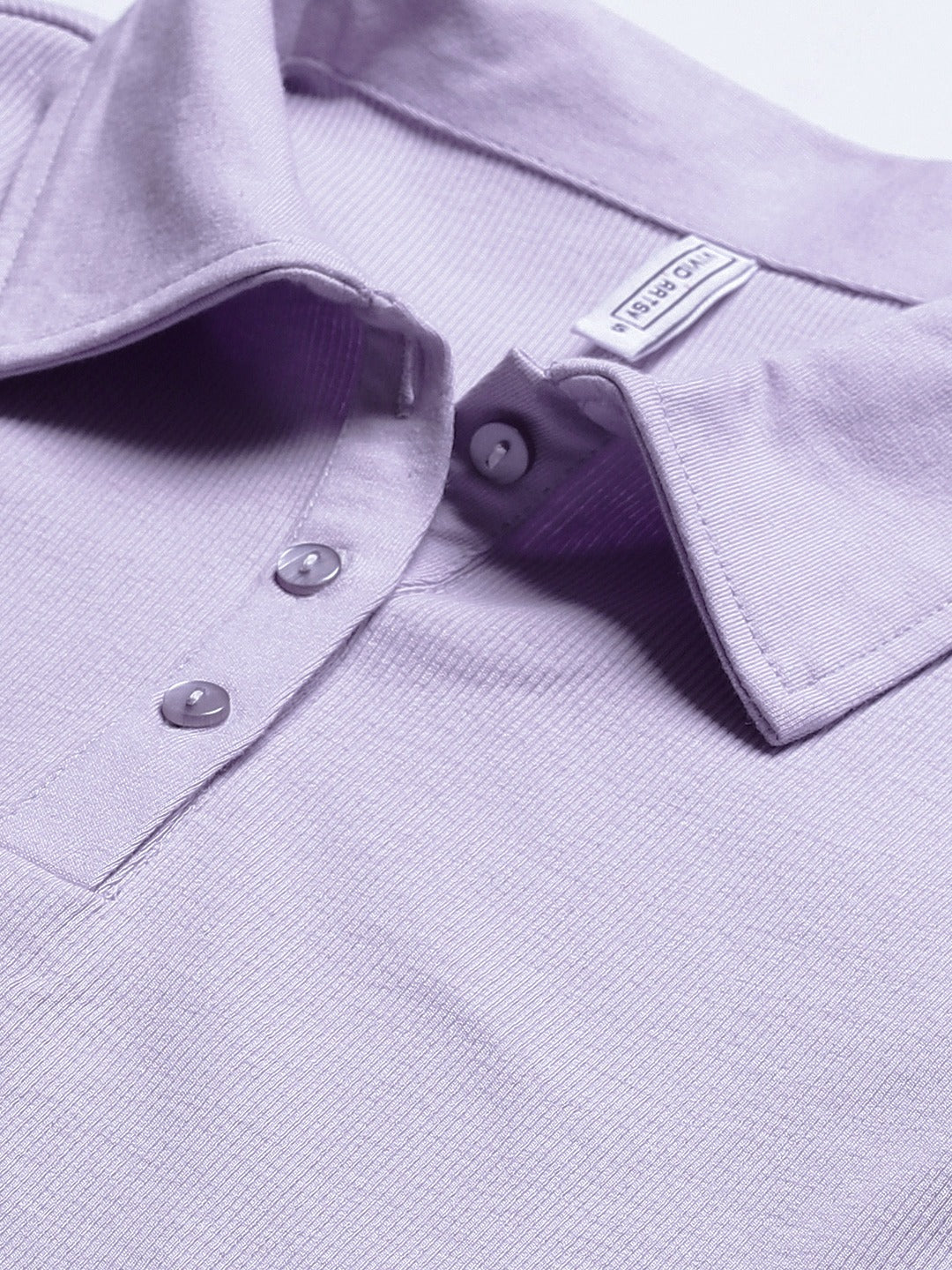 Women Solid Lavender Polo Collar T-shirt