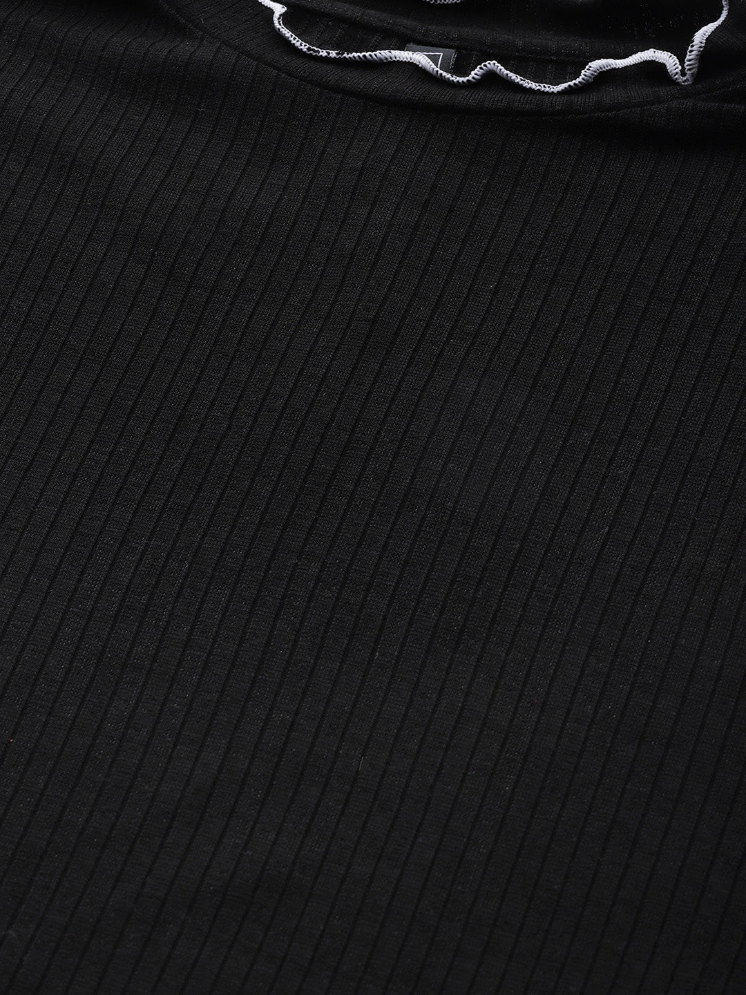 Women Solid Black Ribbed Top