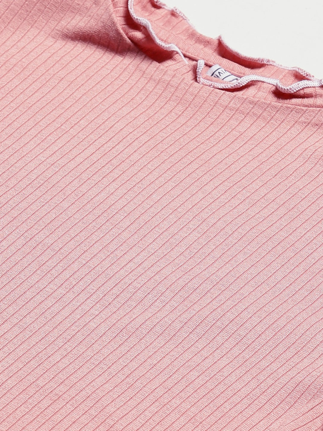 Women Solid Pink Ribbed Top