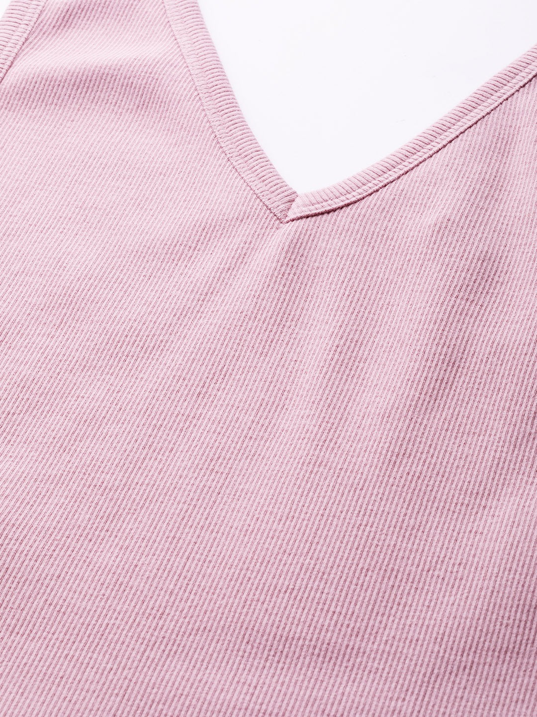 Women V-Neck Ribbed Fitted Pink Crop Top