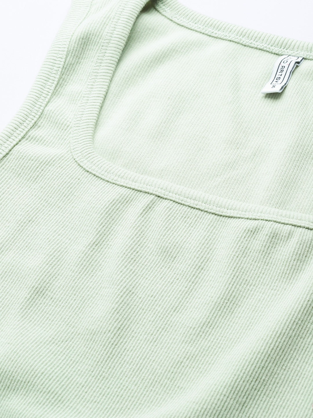 Women Ribbed Fitted Green Crop Top