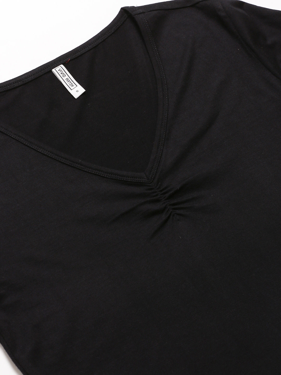 Women Solid Black V-Neck T-shirt