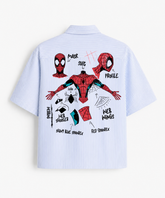 Secret Identity Spiderman Blue Striped Boxy Fit Half Sleeve Shirt