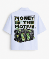 Money Is The Motive - Blue Striped Boxy Fit Half Sleeve Shirt