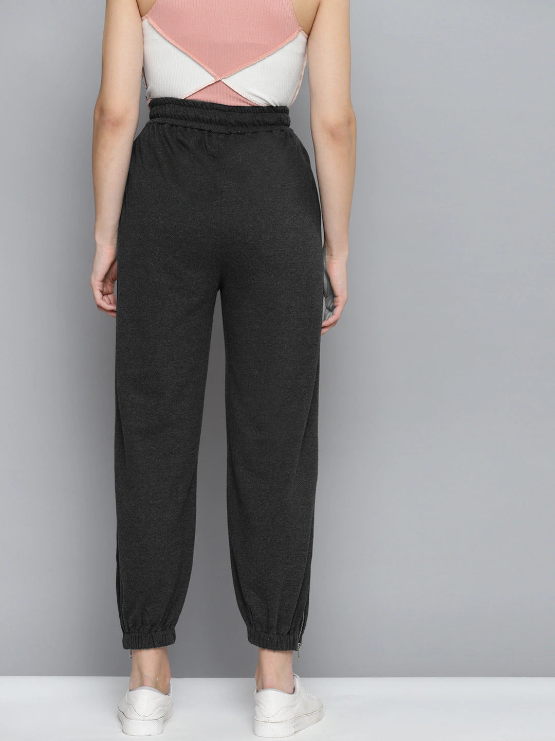 Women Dark Grey Track Pant With Zipper