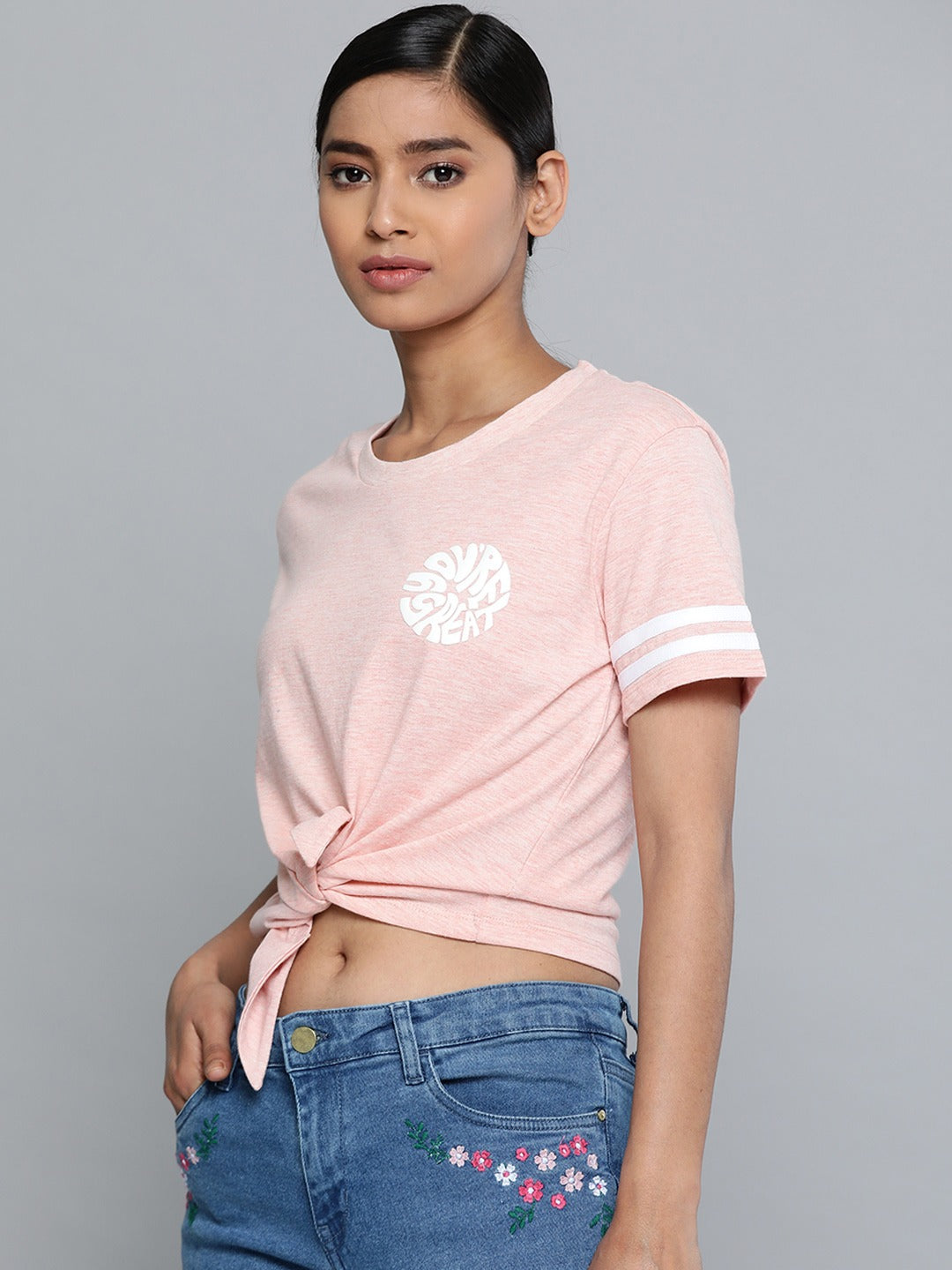 Women Front Knot Crop Top