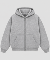 Grey Boxy Double Zip Hoodie – 360 GSM Cotton Fleece