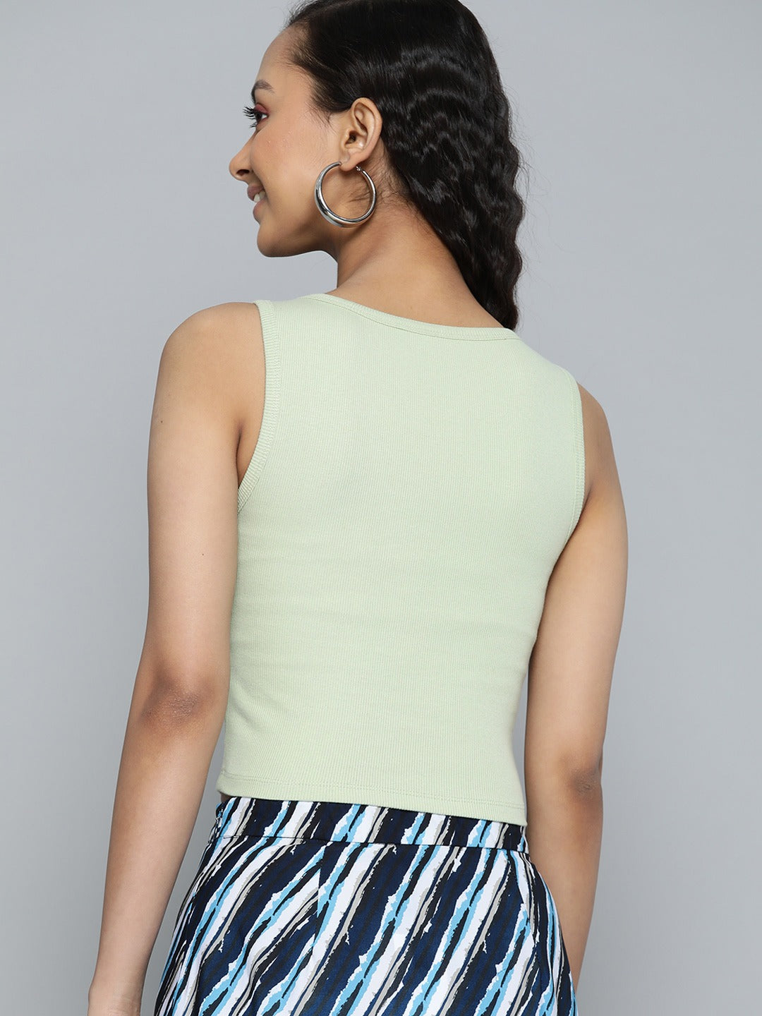 Women Ribbed Fitted Green Crop Top