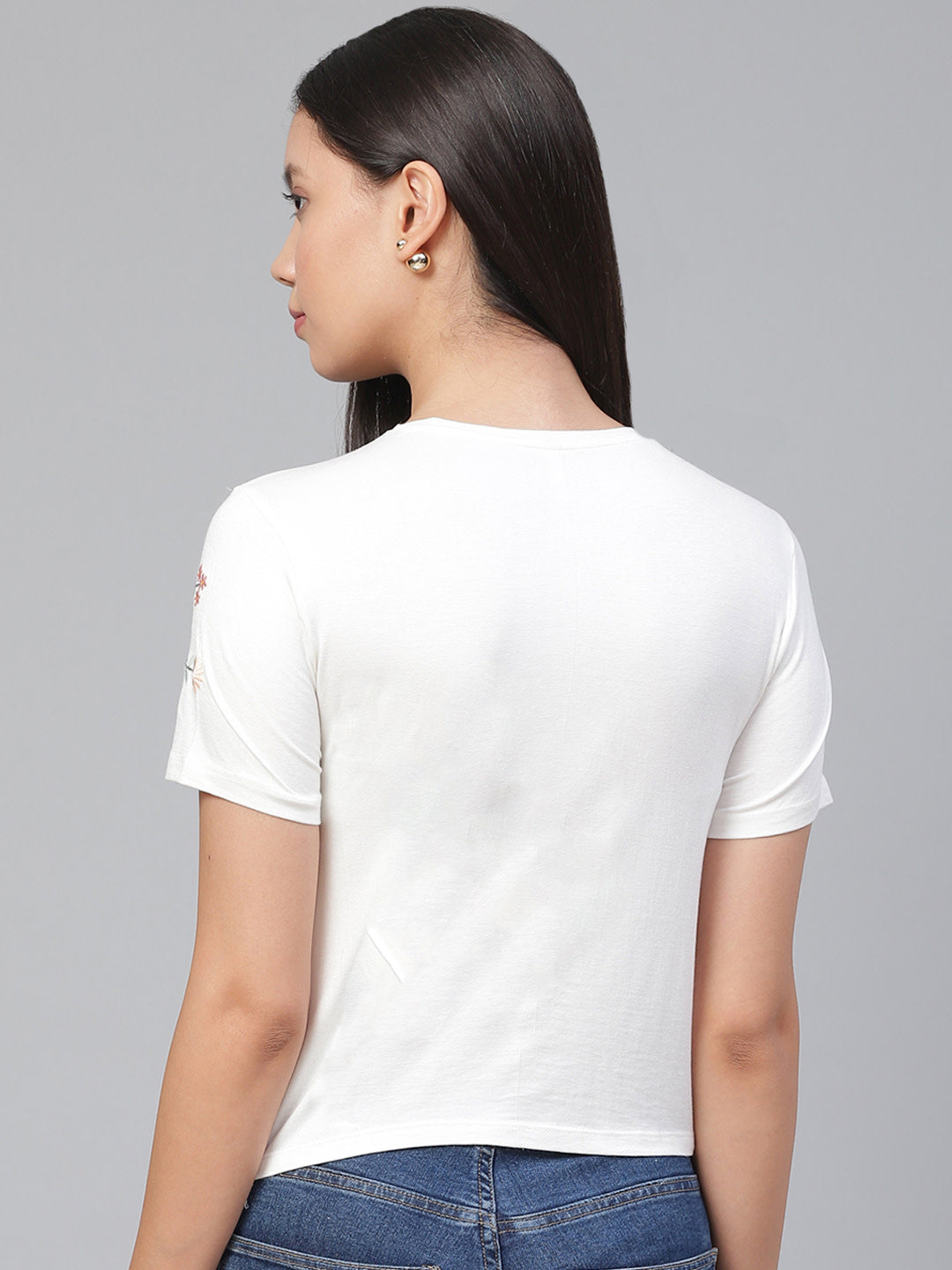 Women's Embroided White Crop Top