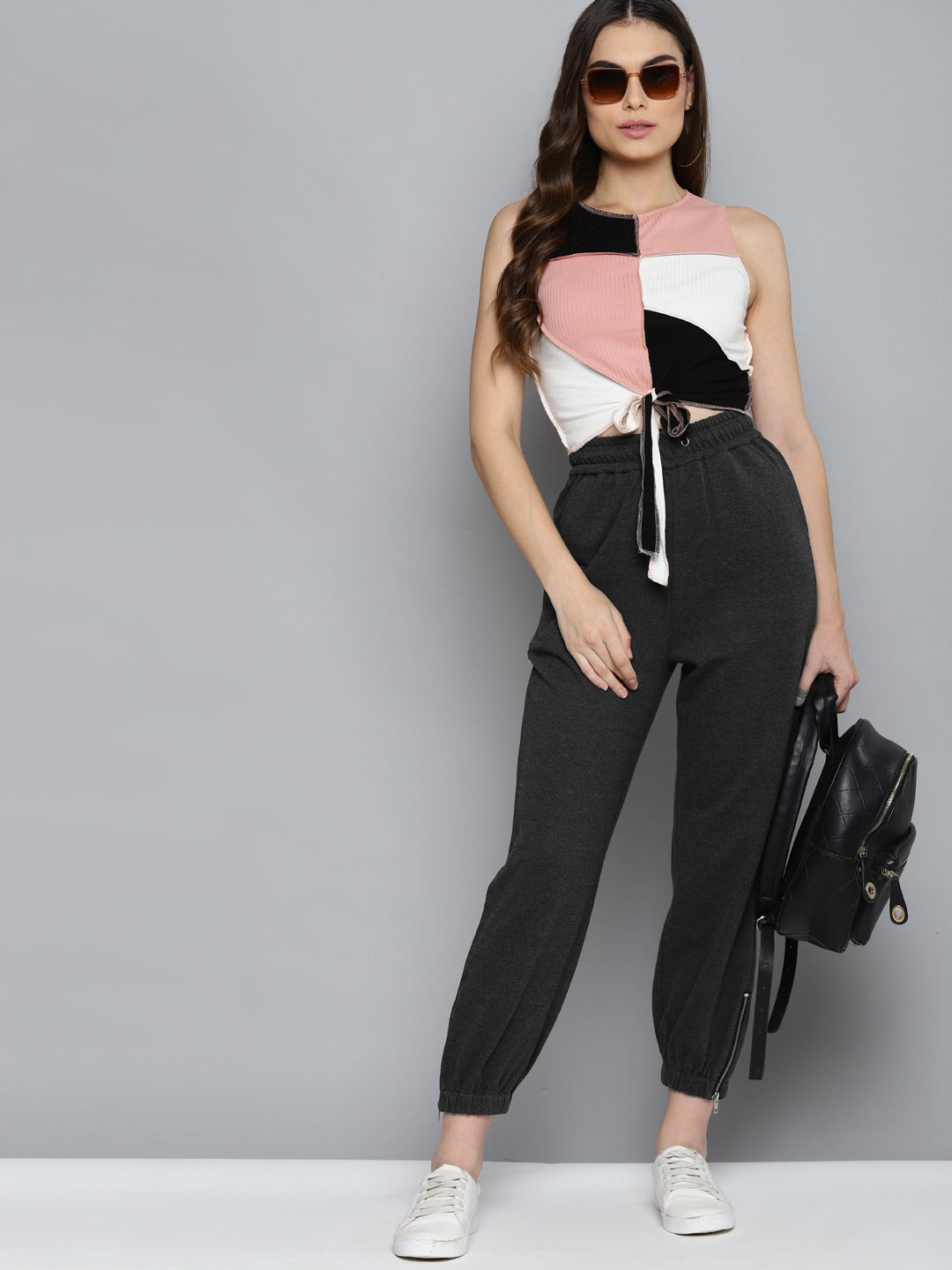 Women Dark Grey Track Pant With Zipper