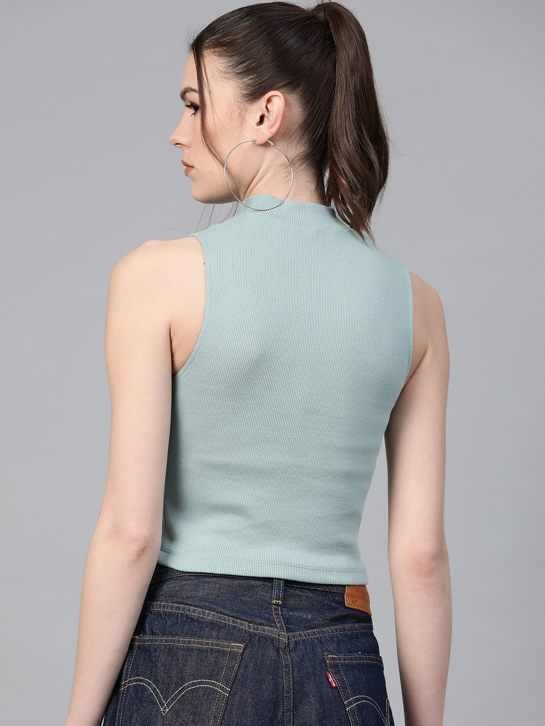 Women Ribbed Crop Top Sea Green