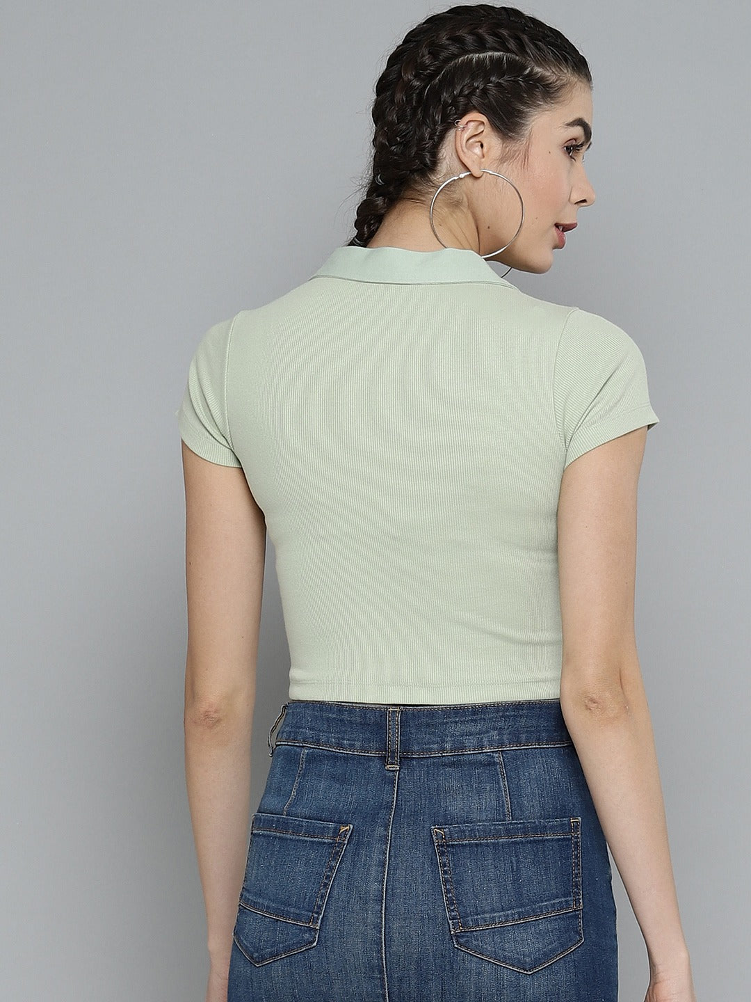 Women Solid Green Polo Collar T-shirt