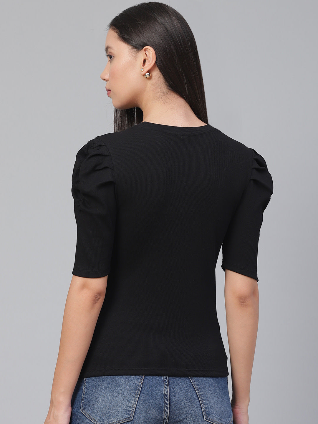 Women Puff Sleeve Black Top