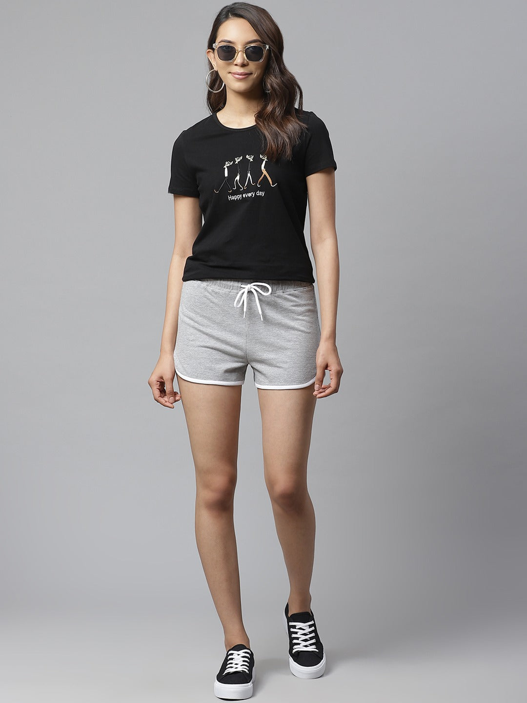Women Solid Grey Regular Shorts