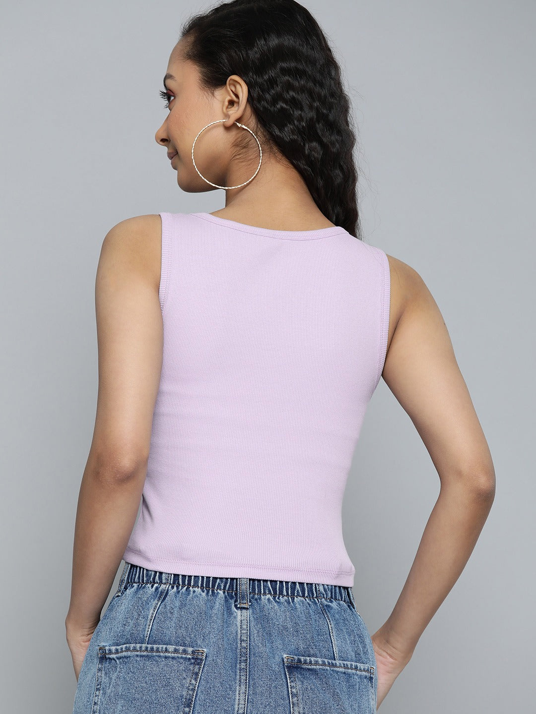Women Ribbed Fitted Lavander Crop Top