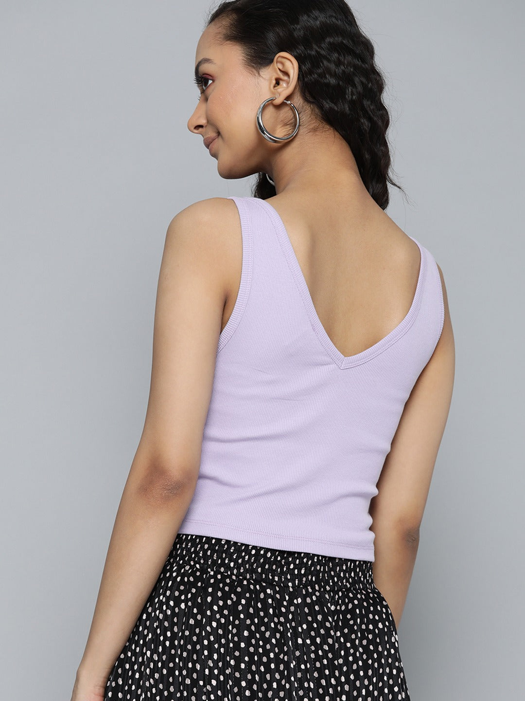 Women V-Neck Ribbed Fitted Lavender Crop Top