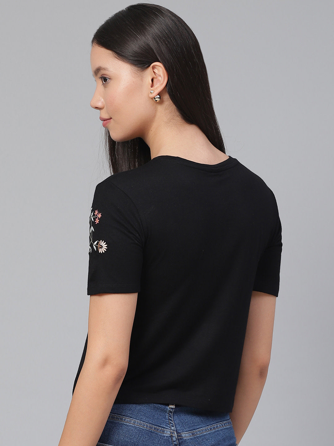 Women's Embroided Black Crop Top