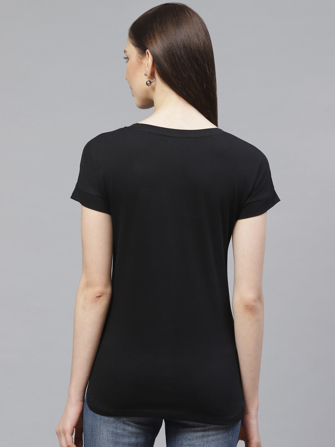 Women High-Low Long Black T-shirt