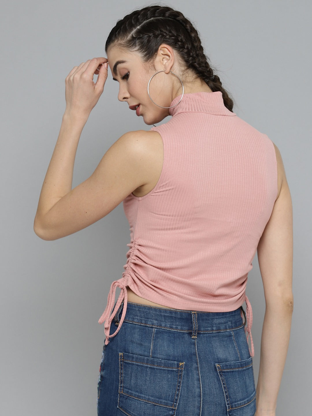 Women Ribbed Pink Crop Top