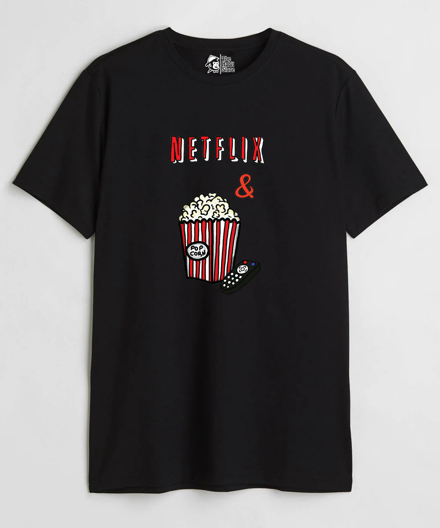 Netflix & Popcorn Unisex Round Neck Half Sleeve T-shirt